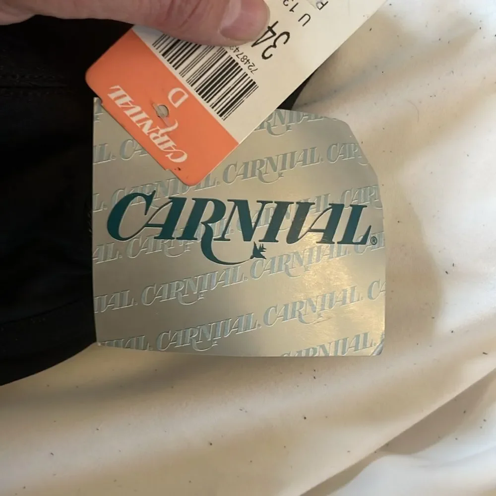 CARNIVAL BLACK UNDERWIRE LIGHTLY PADDED BRA.  NEW WITH TAGS